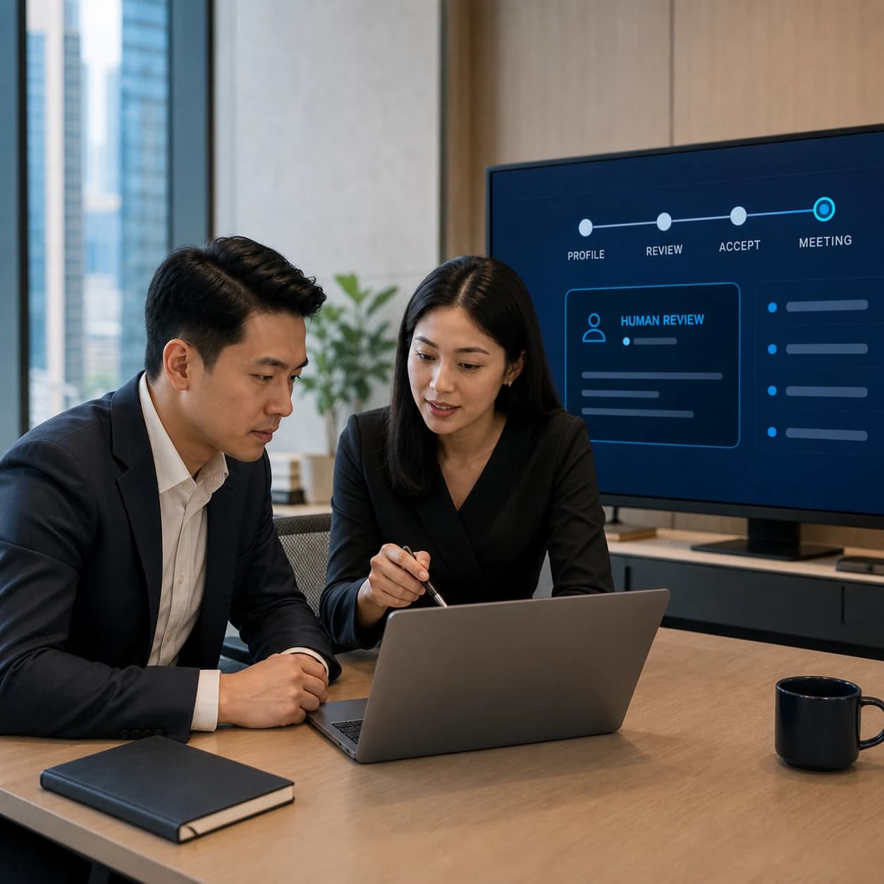 Program operator and business owner reviewing a governed Plexus company journey together